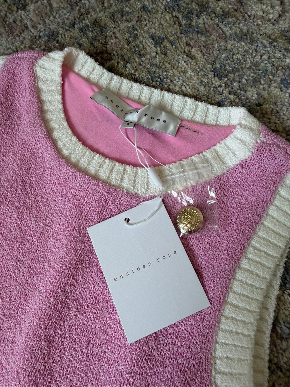 Pink Sleeveless Knit Dress with Cream Trim - Picture 2 of 5